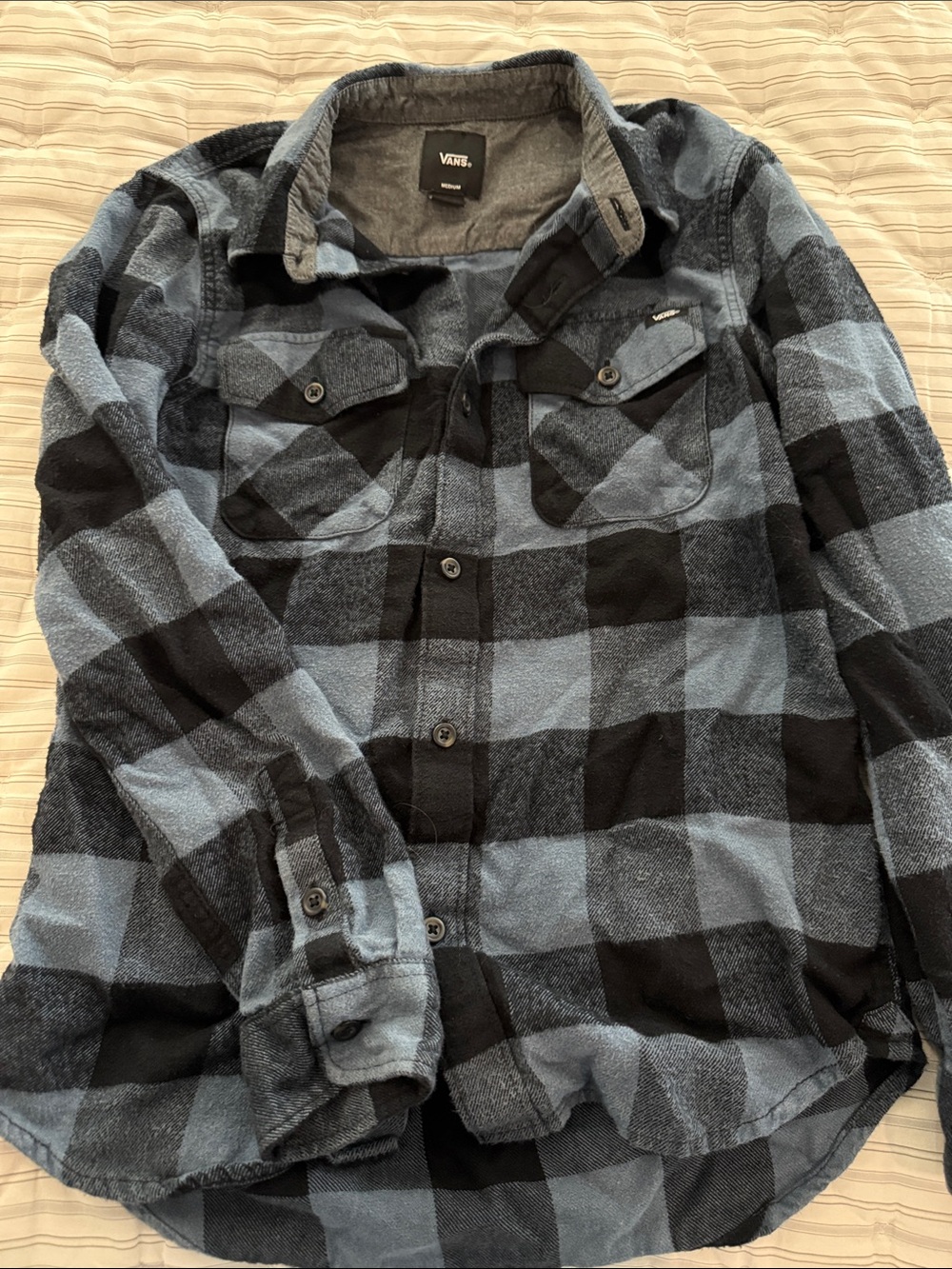 Vans Boys Blue and Black Plaid Button-Down Shirt